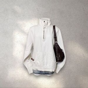 American Eagle White Quarter Zip Pullover Sweatshirt